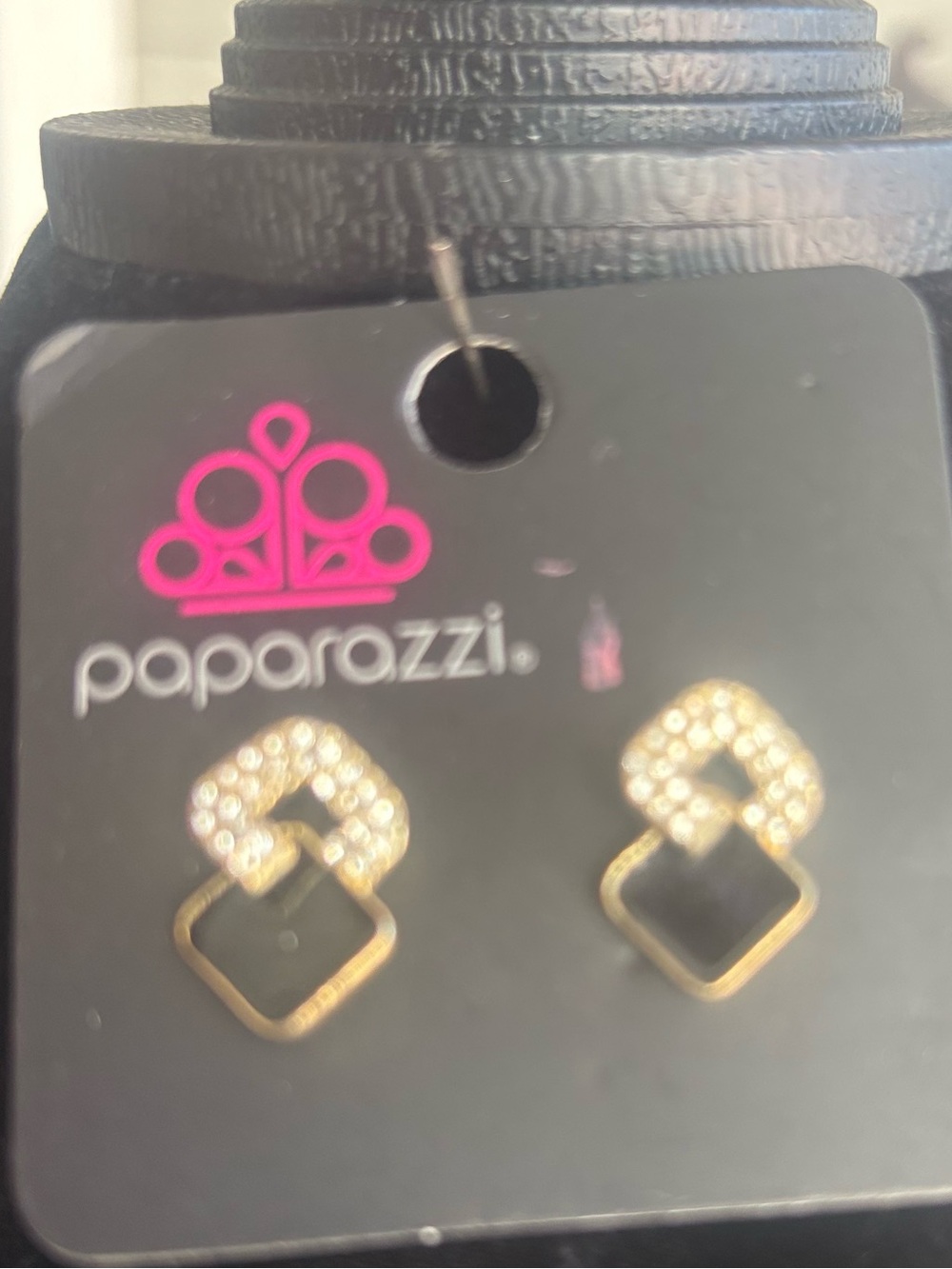 paparazzi Gold Crystal Linked Square Drop Earrings-B